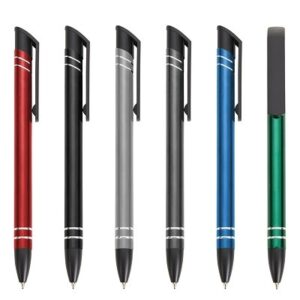 11076-Caneta semimetal colorida com anéis prata e detalhes em preto