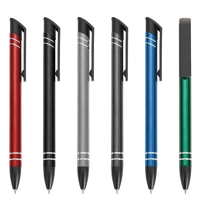 11076-Caneta semimetal colorida com anéis prata e detalhes em preto