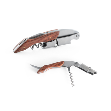 50062 - Saca rolhas em madeira e aço inox com sistema de mola