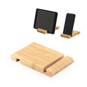 26163-Suporte para celular em bambu com duas canaletas